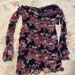 Lulu's Floral Long Sleeve Dress - Red and Blue